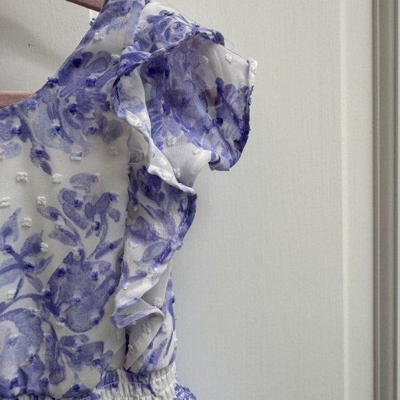 The Children's Place 3T Girls Swiss Fuzzy Dot Purple Floral Short Sleeve Dress - Picture 2 of 4